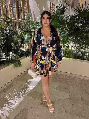 reviewer wearing the formal  successful  bluish  pattern
