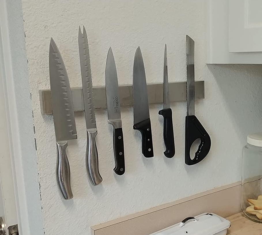reviewer image of the magnetic knife bar on the wall