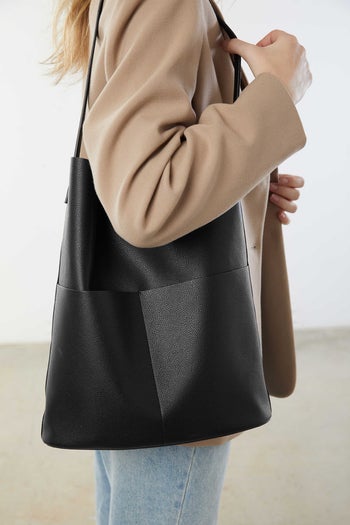 close up of the black purse