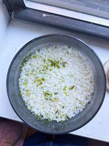 the same bowl now showing the perfectly cooked rice