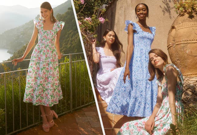 Four models wearing different colored nap dresses