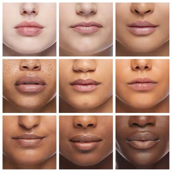 A grid showing close-up images of divers  lips with antithetic  tegument  tones and textures, illustrating assorted  articulator  attraction   and constitution  styles