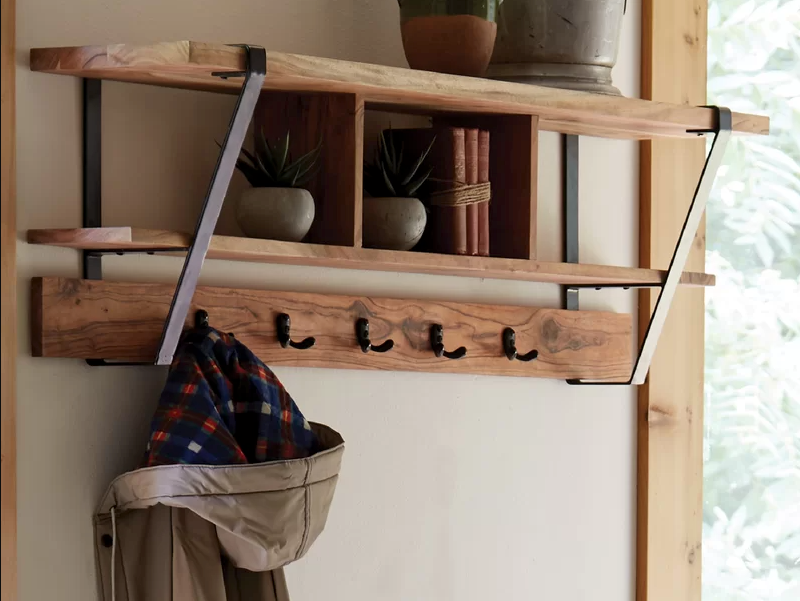 Reclaimed barn siding Rustic Wall Mount Coat rack. 3 Metal Hooks.