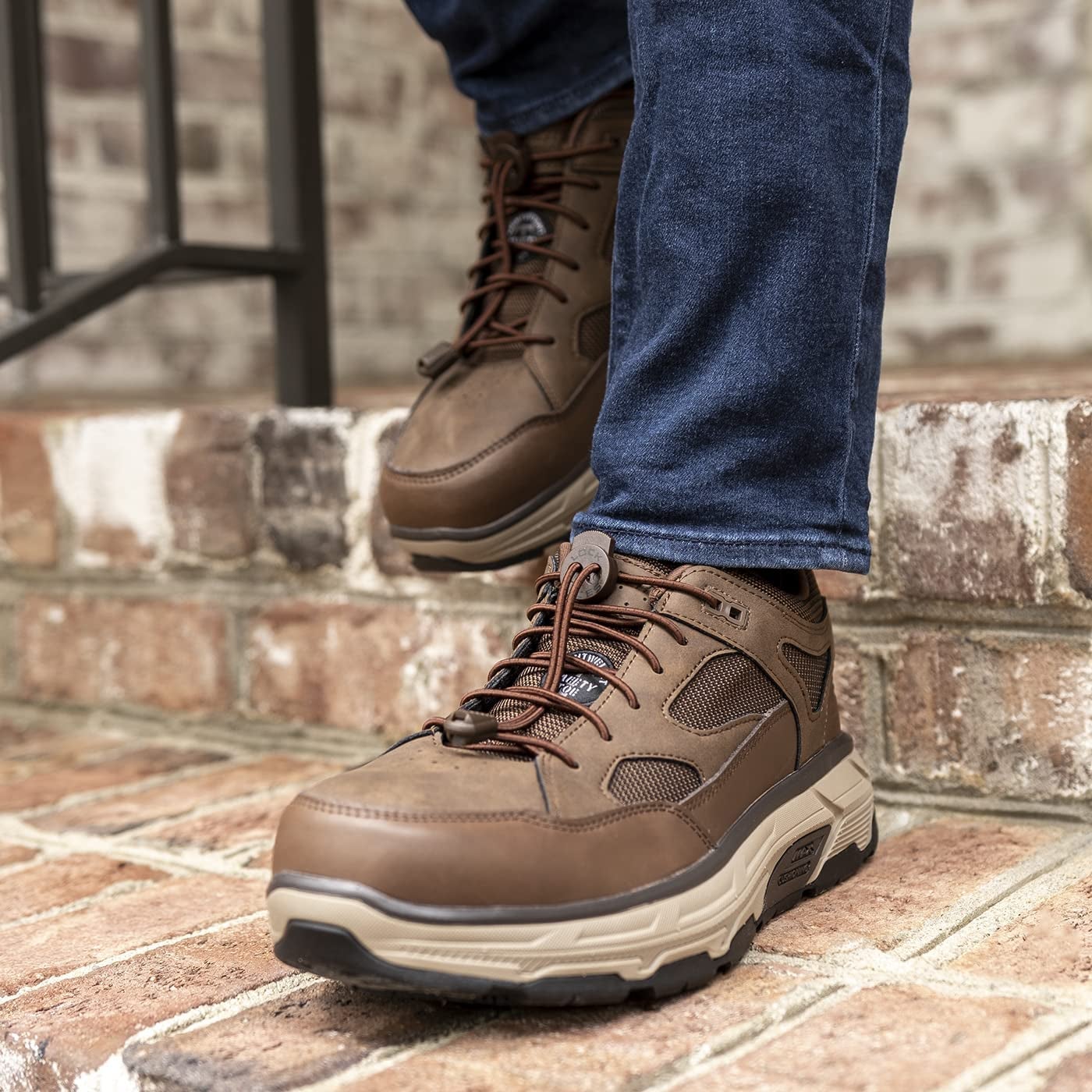 brown shoes with brown self-tying shoelaces