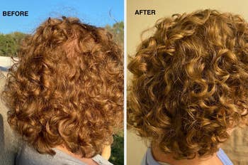 reviewer before and after photo of short, curly hair