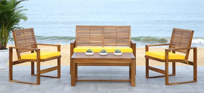 the outdoor seating on a patio by the beach