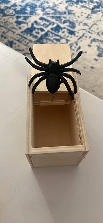 a reviewer's box open with the spider jumping out