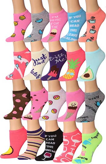 Image of 20 pairs of colorful socks