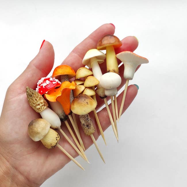 mushrooms on toothpicks