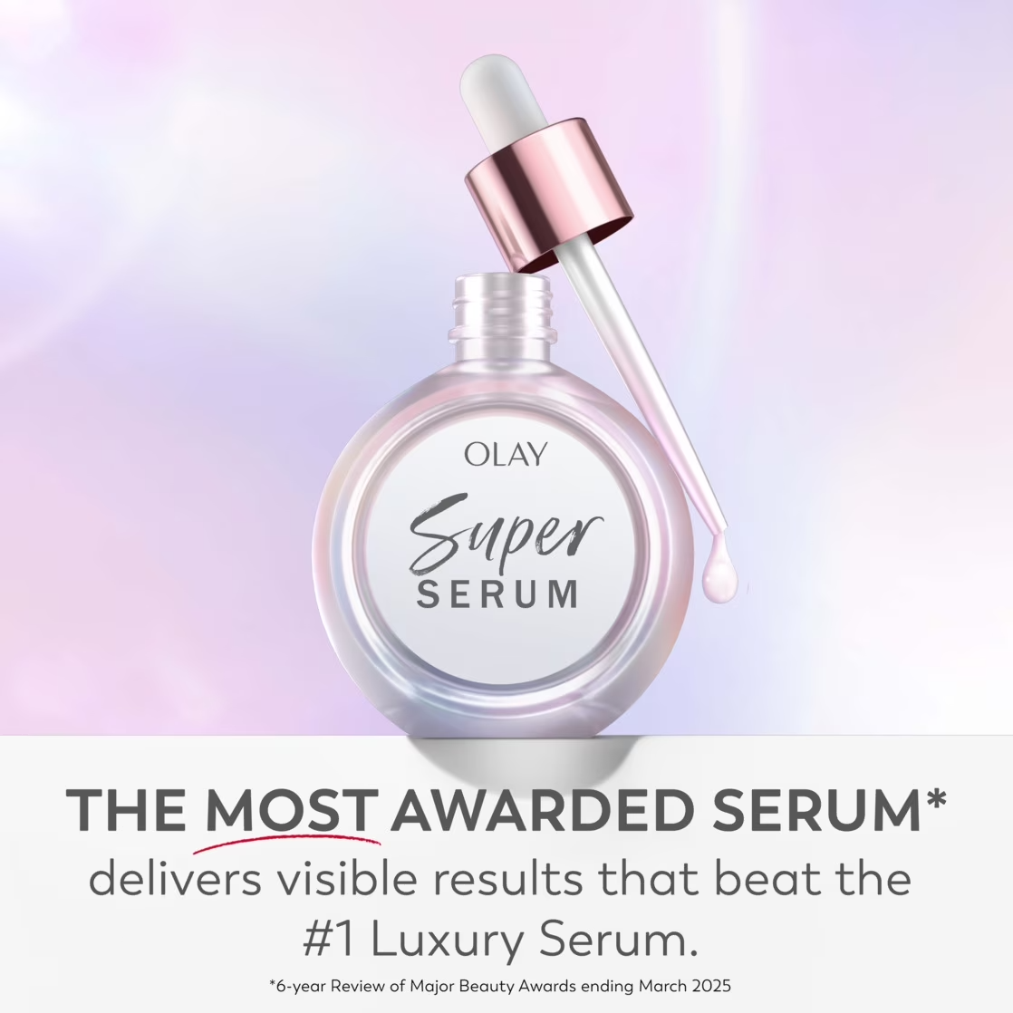 Olay Super Serum merchandise  representation  with a dropper