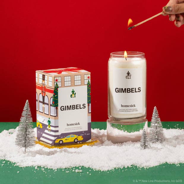 a gimbels homesick candle with a box inspired by the store in the film