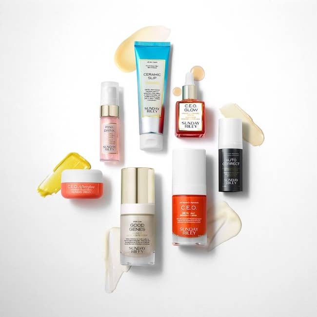 The six small skincare bottles