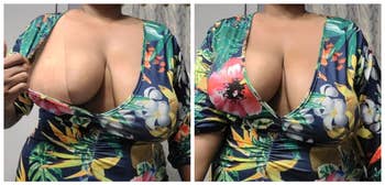 reviewer demonstrating boob portion    effectiveness