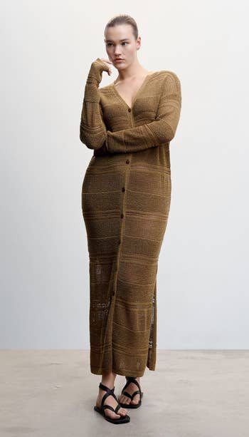 A model wearing it as a dress
