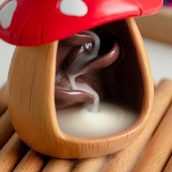 close up of fog inside mushroom-shaped incense burner