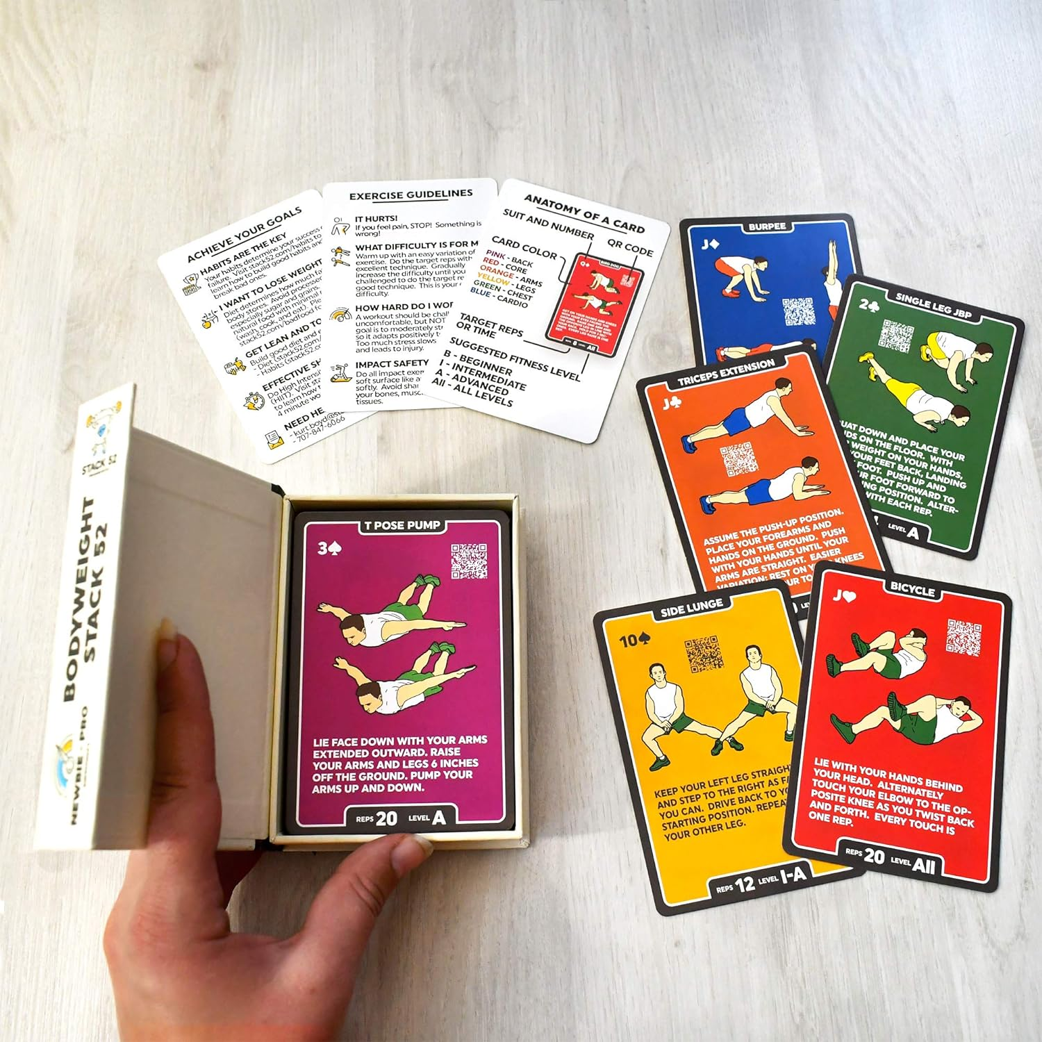 an unfastened  container  with the paper  platform  wrong  and cards of antithetic  colors featuring antithetic  exercises connected  each   