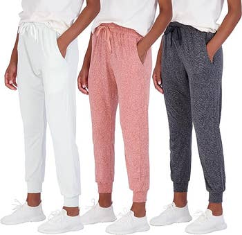 white, pink, and gray joggers