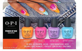 opi nail lacquer collection for summer with a neon orange, neon pink, purple, and aqua blue shade