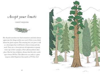a spread from inside. the book featuring a tree illustration 