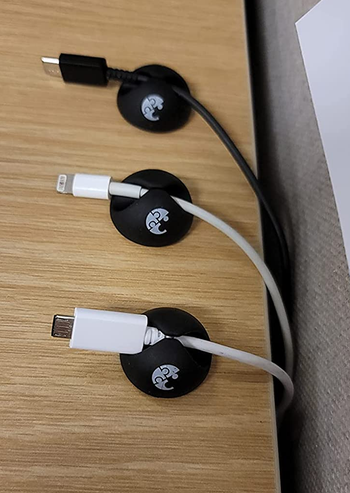 closeup of three cords organized using the clips