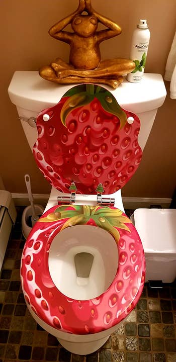 a reviewer's strawberry toilet seat open