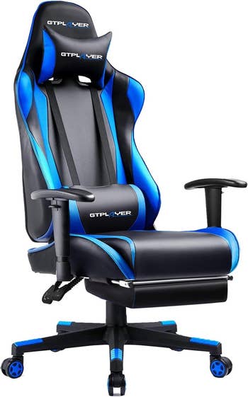 Gaming seat  with ergonomic design, precocious   backrest, padded armrests, and footrest. Suitable for extended sitting and gaming comfort