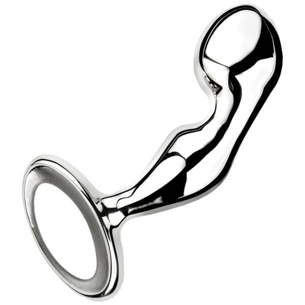 Stainless alloy  prostate plug with ergonomic curves and a digit  loop grip  for precise control