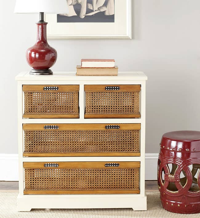 dresser with rattan basket drawers 