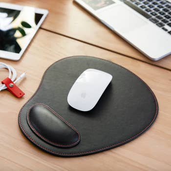 black leather mouse pad with wrist support