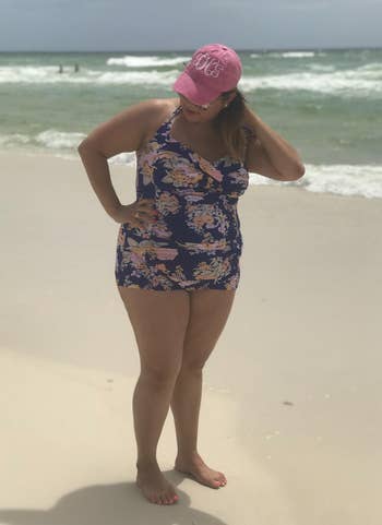 another reviewer in floral at the beach