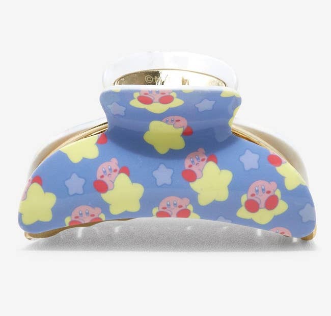 blue and gold hair claw with kirby and stars