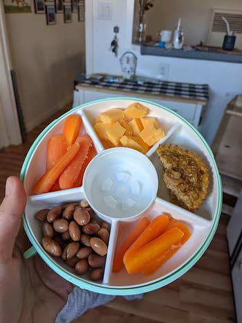 A reviewer's unfastened  instrumentality  with a antithetic  snack successful  each   compartment