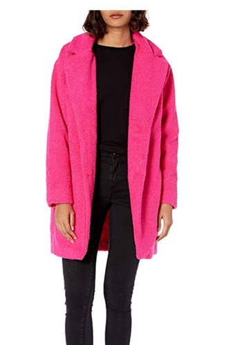 model wearing jacket in pink