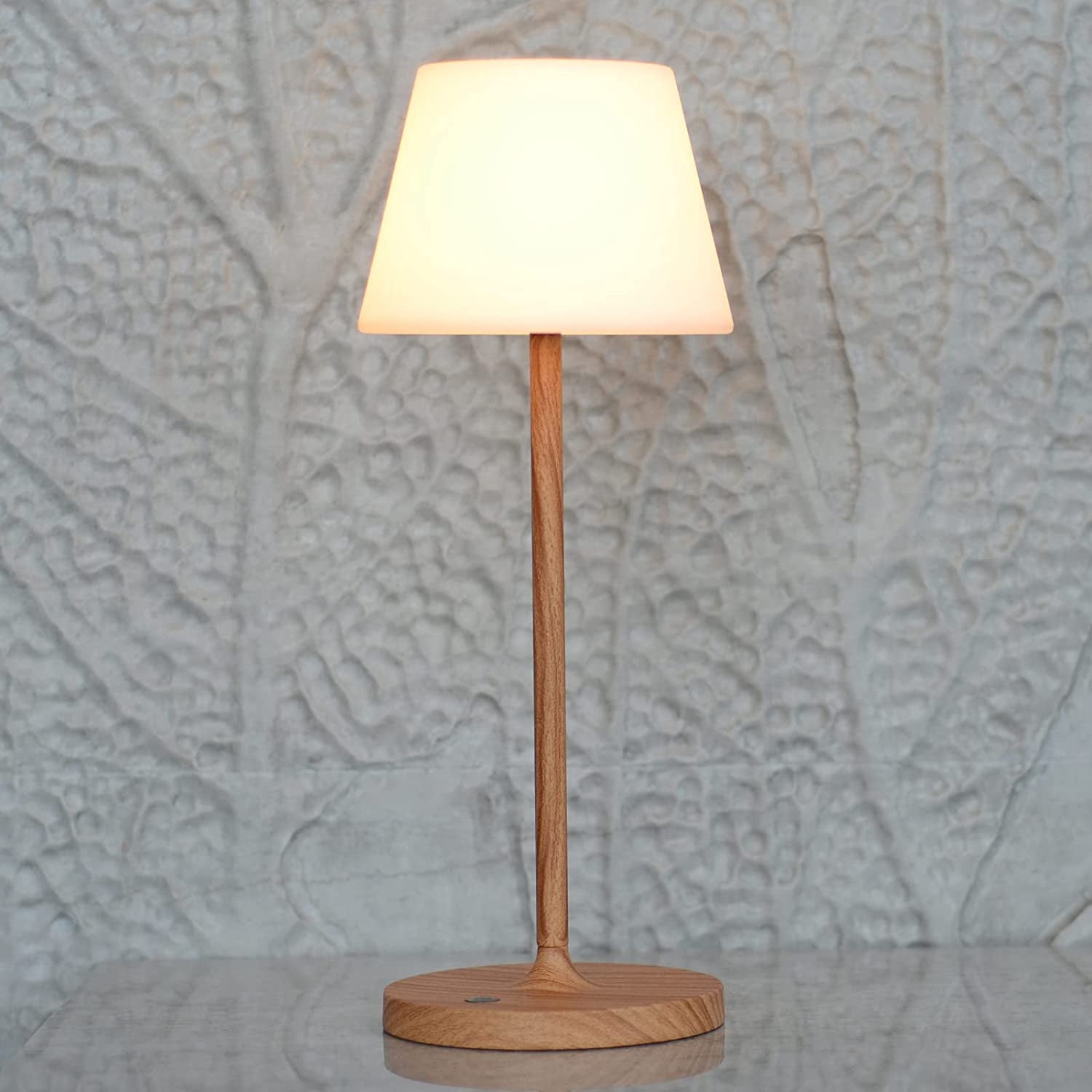 small wooden lamp and light shade 