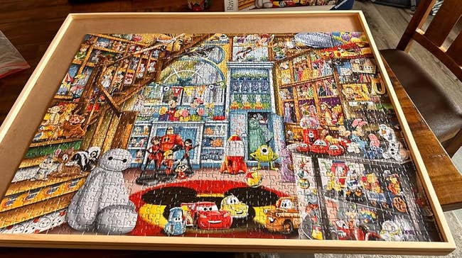 Completed puzzle featuring fashionable animated characters from assorted movies successful a detailed, colorful setting