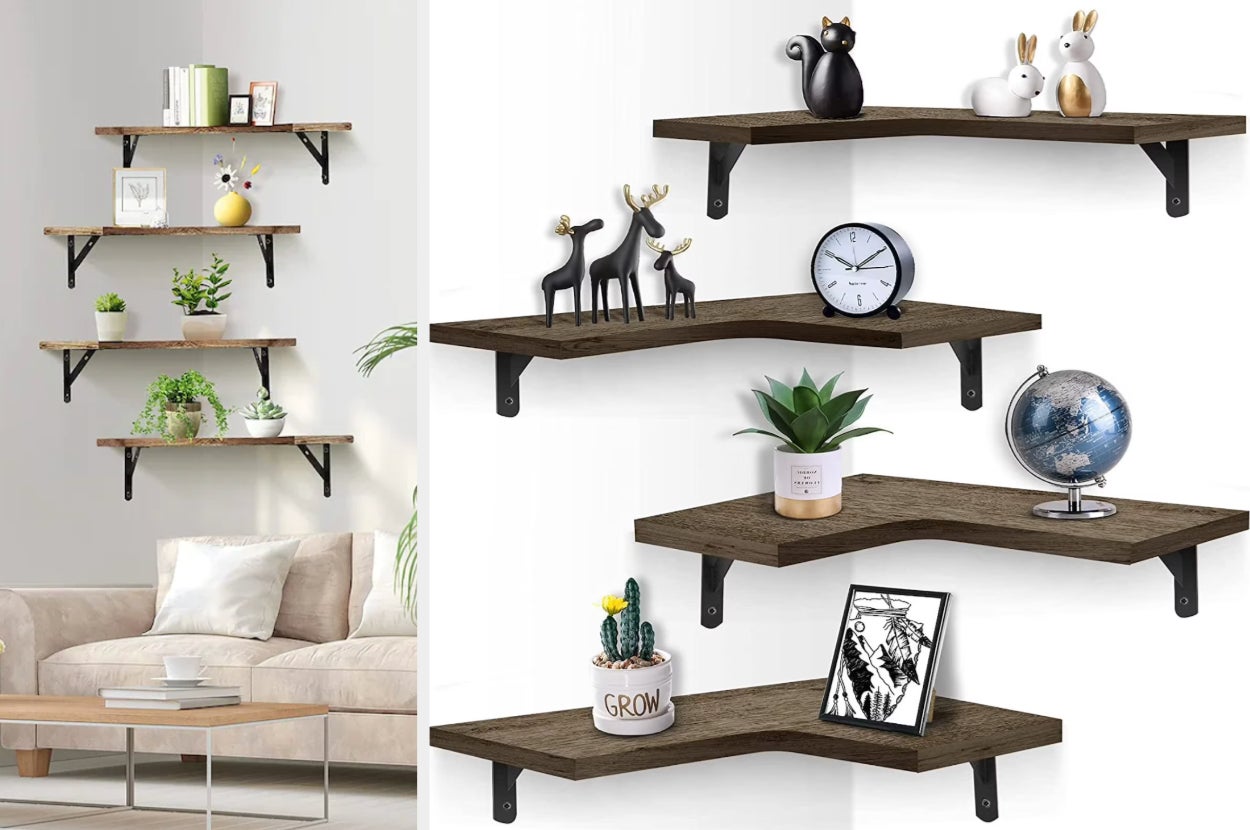 Solid wood fan-shaped corner shelf modern living room