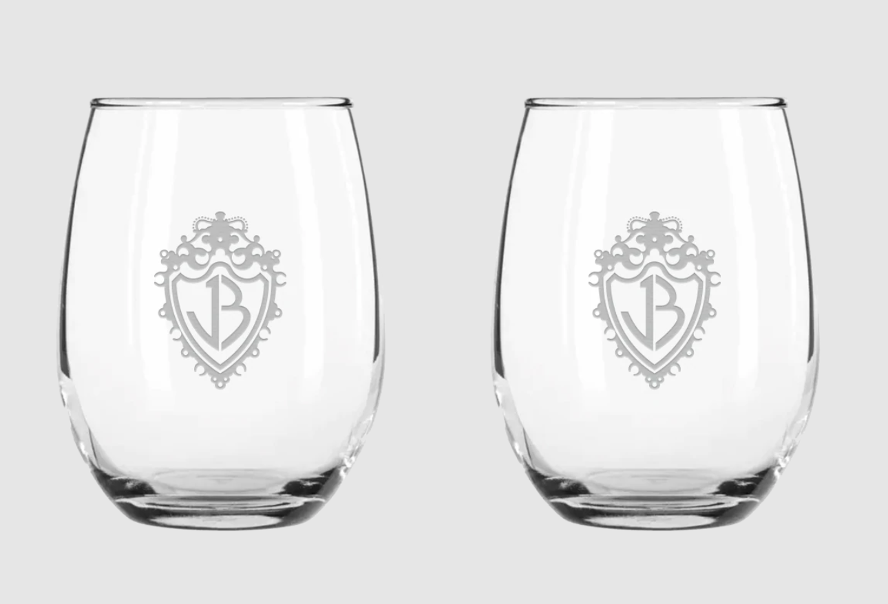 set of two stemless wine glasses