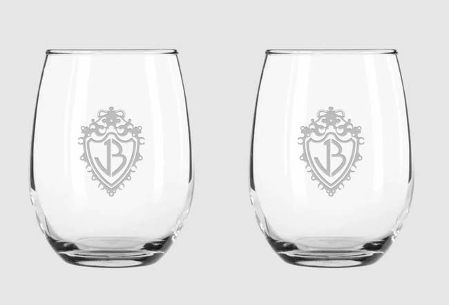 set of two stemless wine glasses