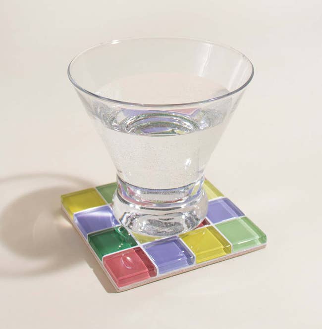 pink, purple, yellow, and green mosaic cup holder