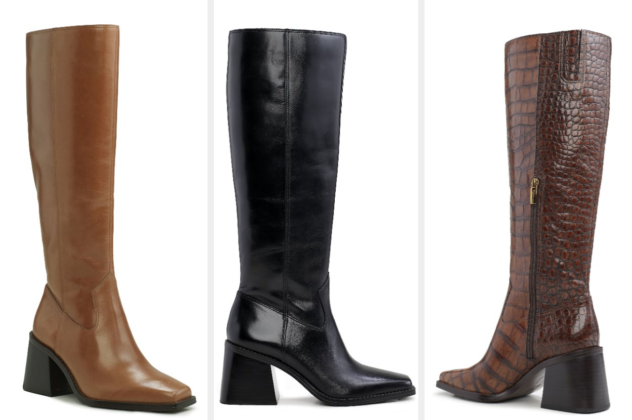 Three images of brown and black boots