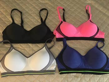 Four of the bras in various colors