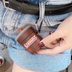 the iced coffee version with a carabiner, attached to shorts