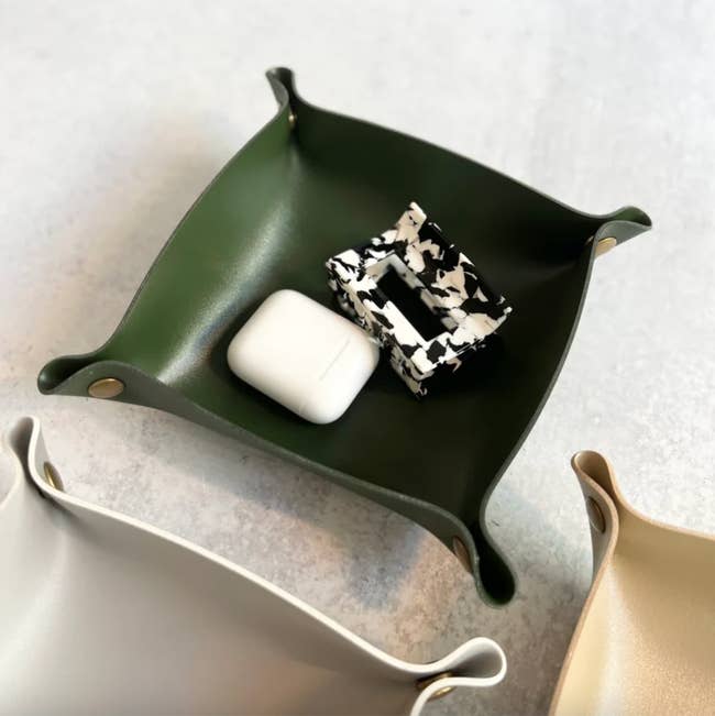green faux leather tray