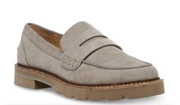 Close up of the same loafers in taupe