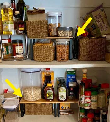 a reviewer uses the organizers in the pantry to add vertical storage