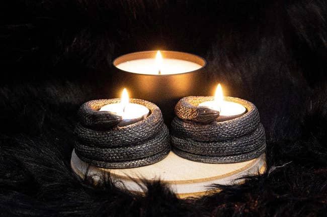 the snake tea light holders around small lit candles
