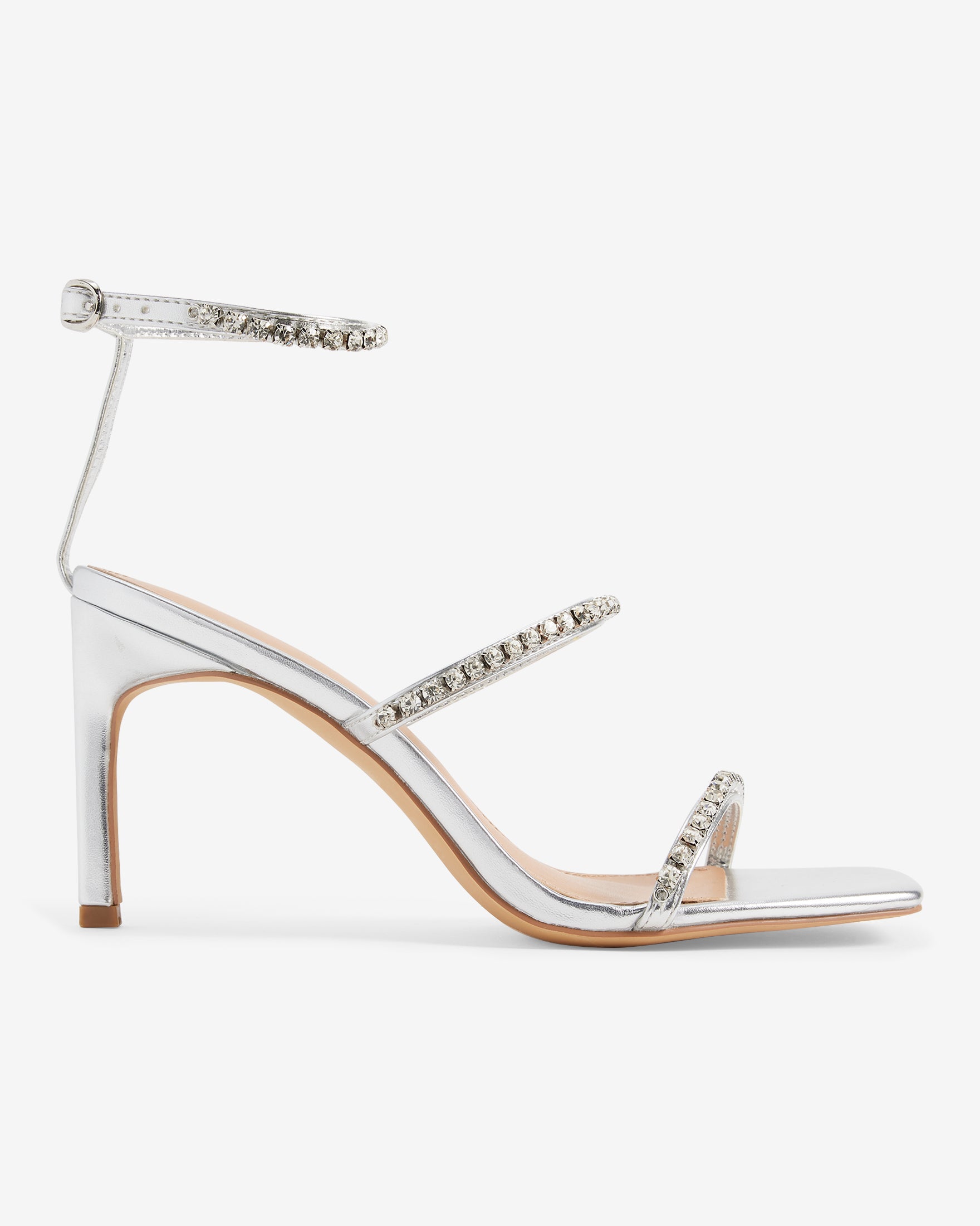 Silver open-toed heels with diamond straps