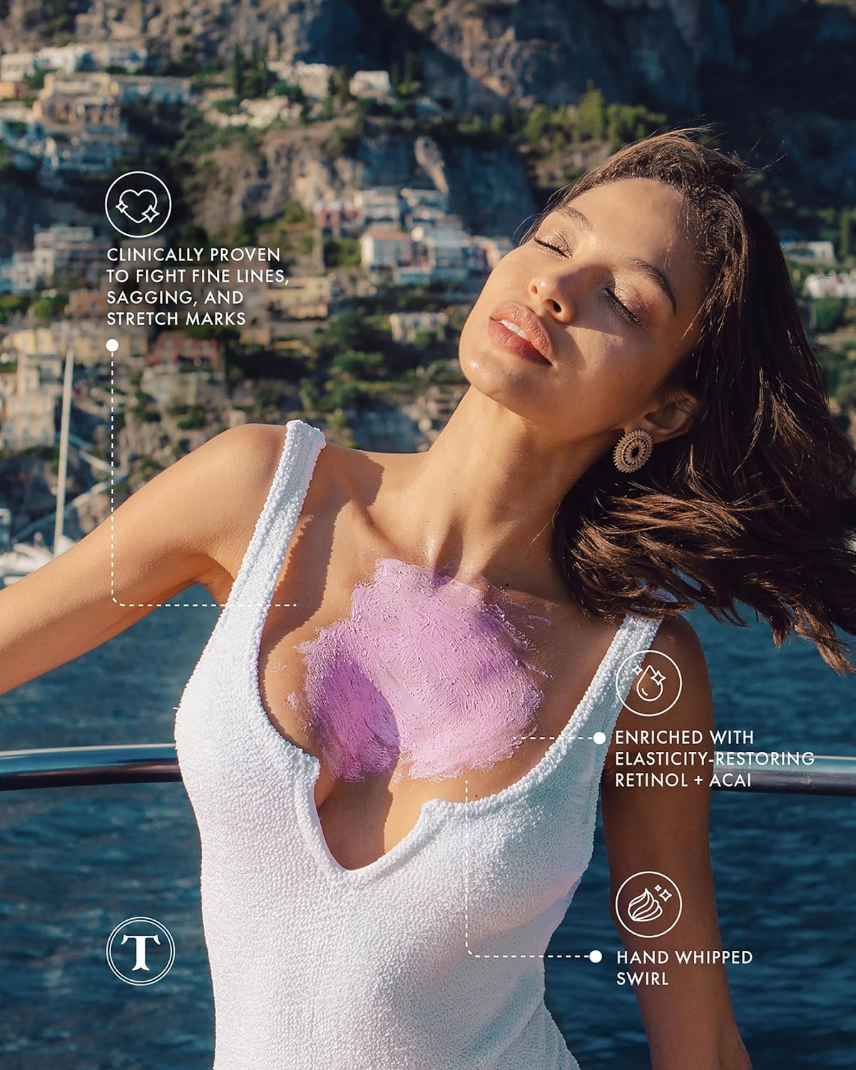 the purple polish on a model's chest