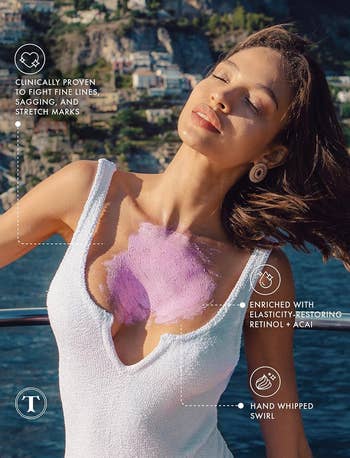 the purple polish on a model's chest