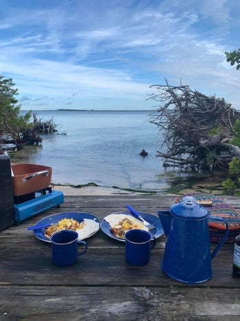 Daily News | Online News Reviewer pic of the mugs, pitcher, and plates on a picnic table